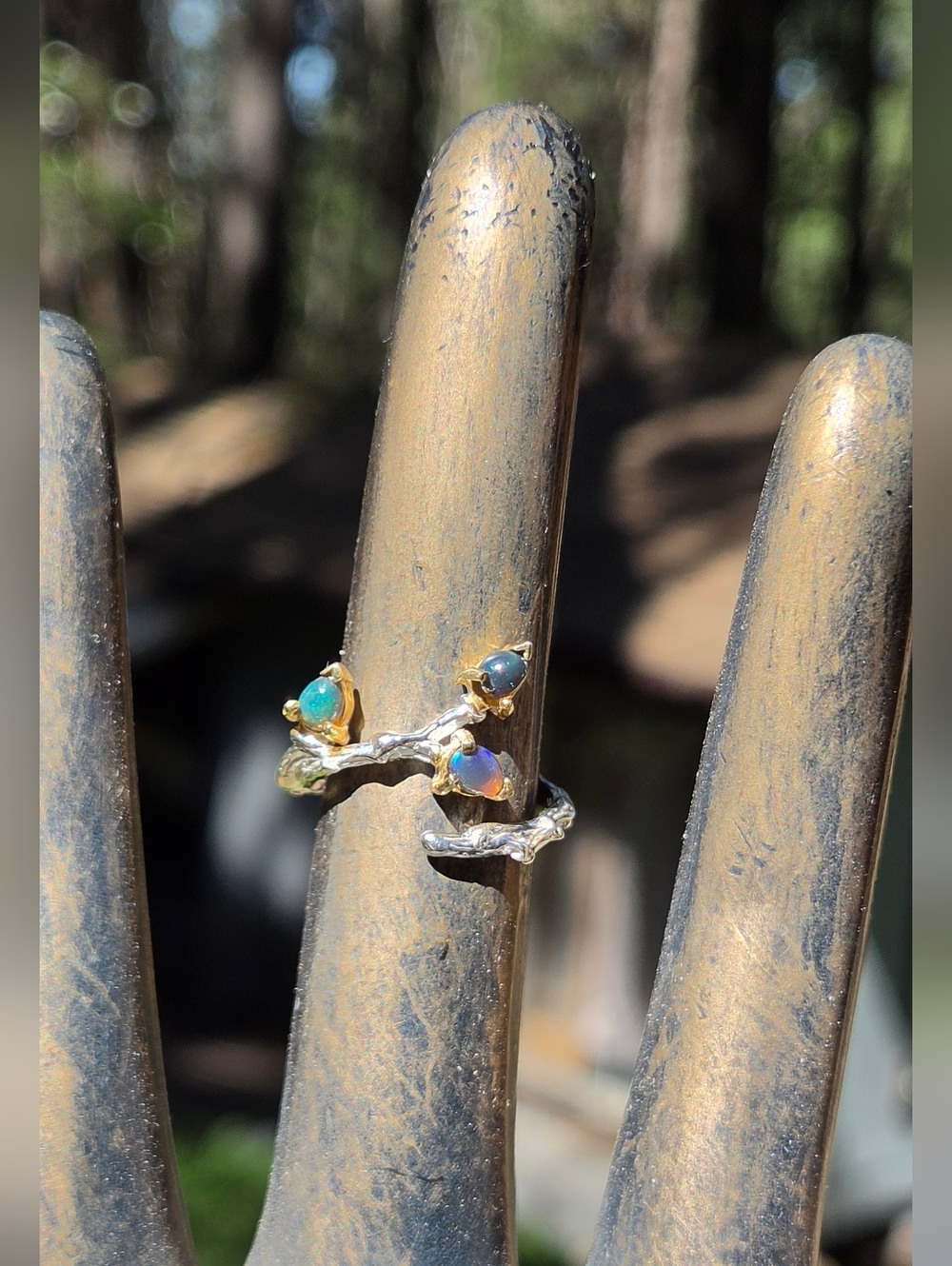 Opal Accent Branch Vine Sterling & Gold Ring Sz6.5 Adjustable - Picture 7 of 9